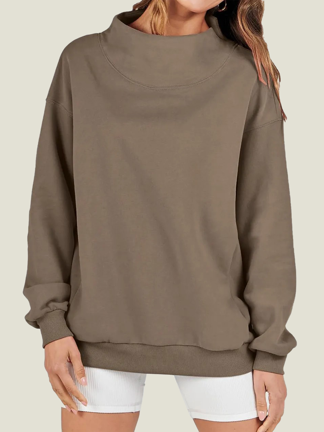 Women's Slit Mock Neck Oversized Sweatshirt