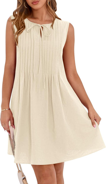 2025 Sleeveless Cute Bow Tie Front Loose Pleated Dresses