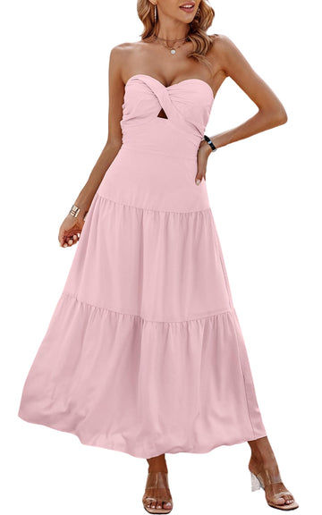 Women's Summer Strapless Maxi Off Shoulder Hollow Out Dress