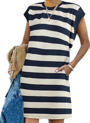 Women's Cap Sleeve Color Block T-shirt Dress