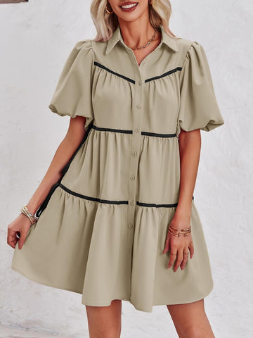 Women's Summer Puff Sleeve Casual Short Shirt Dress