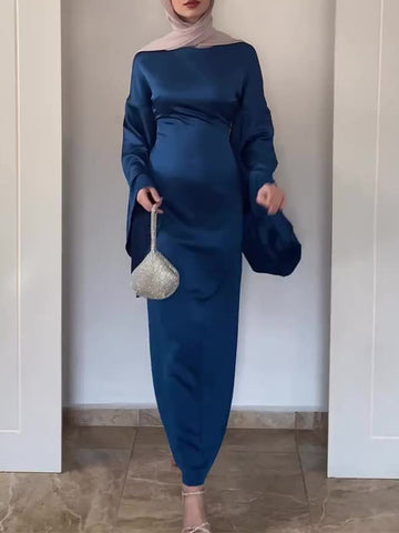 Stylish Solid Color Temperament Flared Sleeve Dress