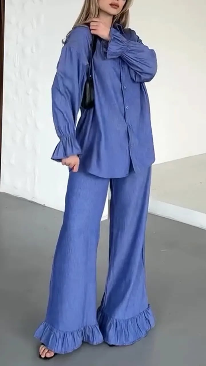 Women's Solid Shirt (Lapel Flared) & Trousers