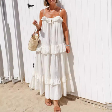 Sexy Solid Color Ruffle Flounce U Neck Sling Dresses