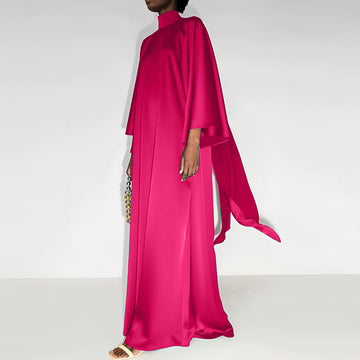 Stylish Solid Color High Neck Loose Swing Dress