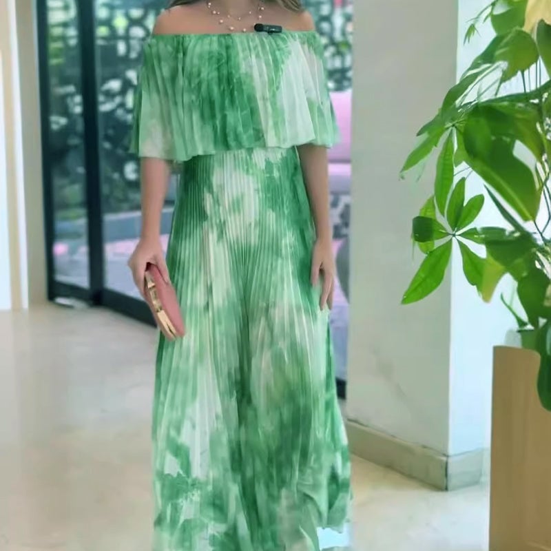 Printed Pleated Strapless Dress For Women