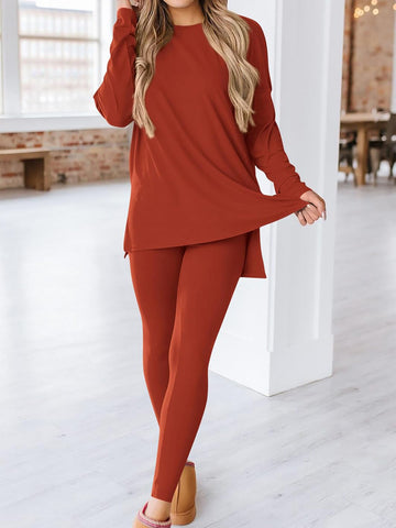Women's 2 Piece Outfits Casual Long Sleeve Tunic Tops Legging Pants