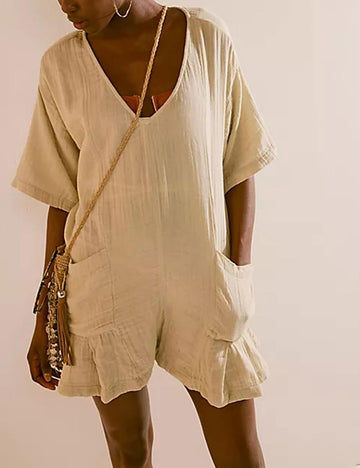 Women's Casual V Neck One Piece Jumpsuit Shorts