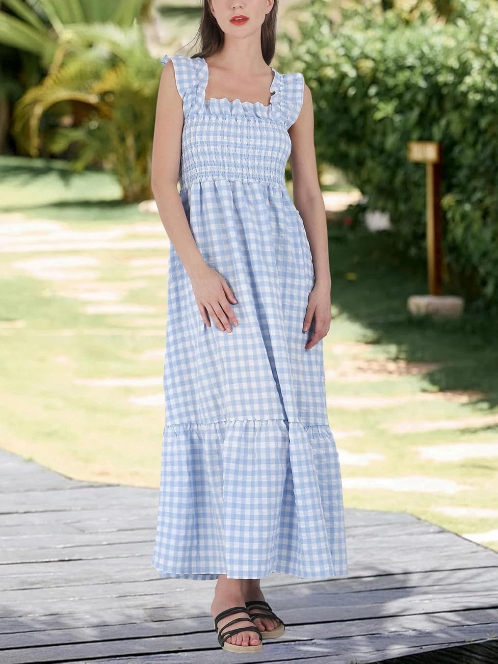 Women's Retro Plaid Spaghetti Strap Smocked Dress