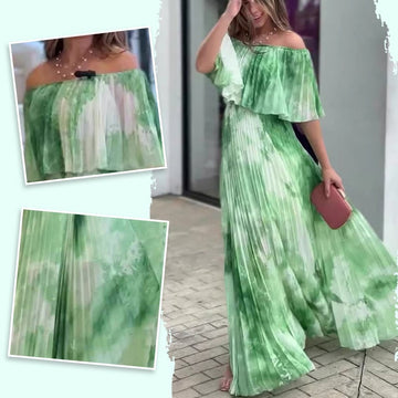 Printed Pleated Strapless Dress For Women