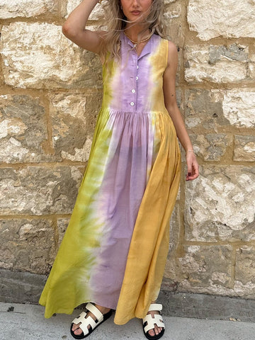 Sleeveless Tie Dye Print Dress