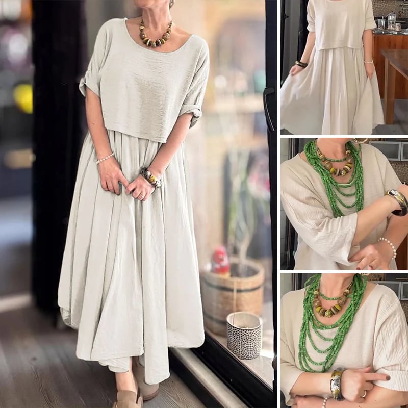 Women's Round Neck Loose Top And Long Skirt Set