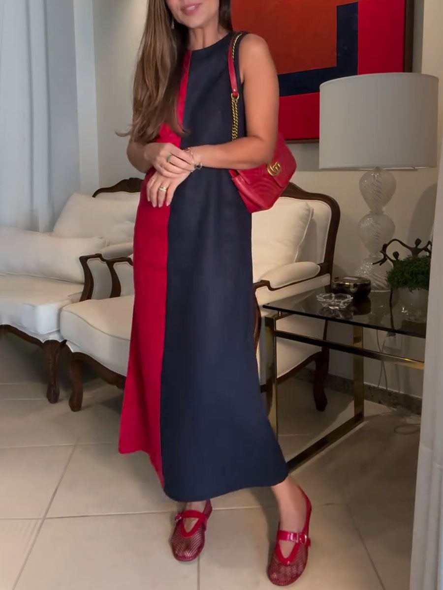 Red and Black Color Block Sleeveless Dress