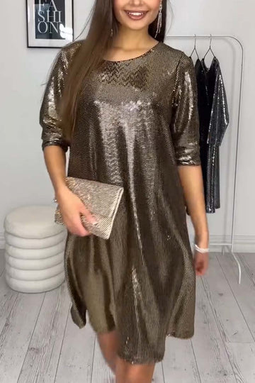 Women's Casual Glossy Mid Sleeve Dress