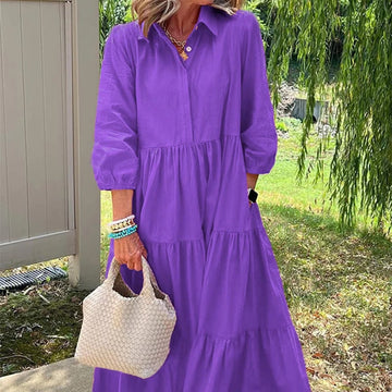 Women’s Casual Loose Fit Lapel Ankle Length Dress