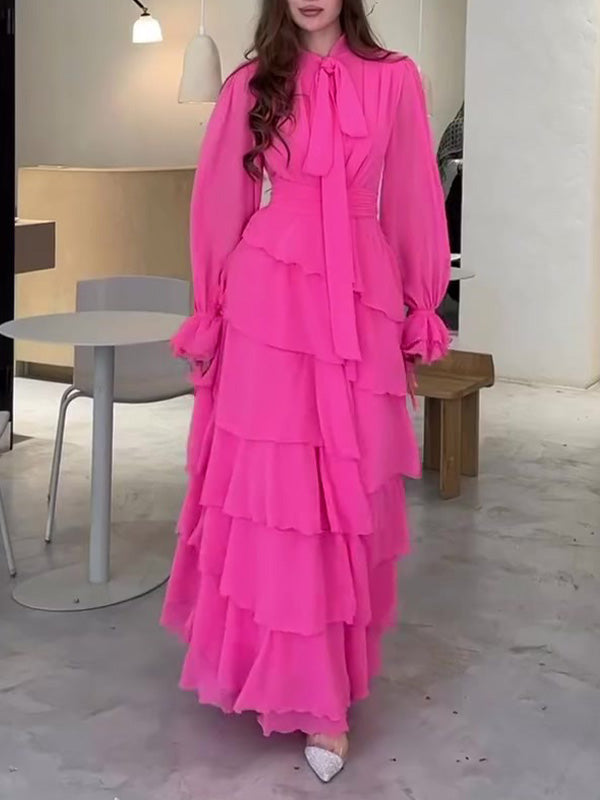 Rose Red Ruffled Patchwork Dress