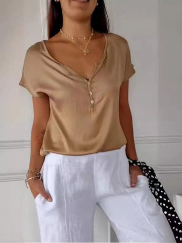V-neck Smooth Short-sleeved T-shirt