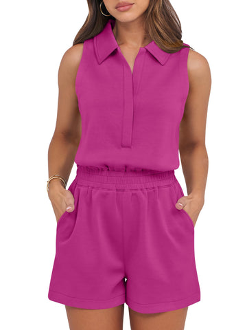 2025 Women's Casual Sleeveless V Neck One Piece Short Jumpsuit