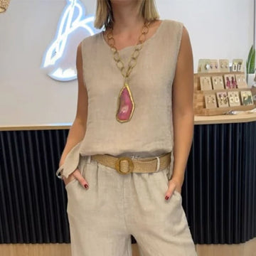 Vest Cotton Linen Sleeveless Trousers Two-Piece Suit