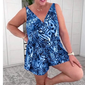 Sleeveless V-neck Print Swimsuit