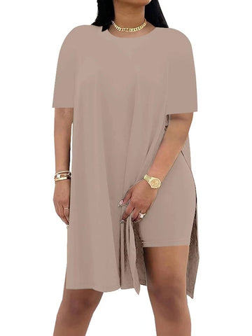 Women Short Sleeve Tunic Tops and Skinny Biker Shorts 2 Piece Set