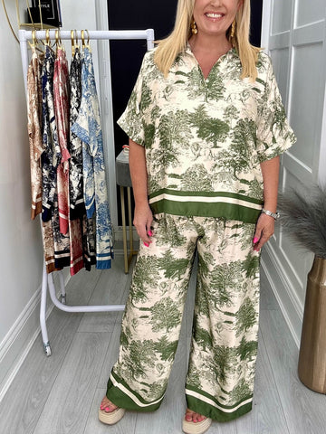 Women's Animal Plant Print V Neck Long Sleeve and Drawstring Pants Co-ord Set