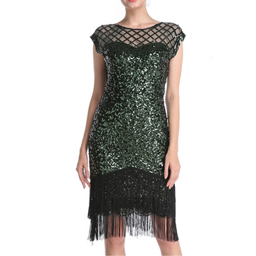 Solid Tassel Beading Zipper O Neck Evening Dress Dresses