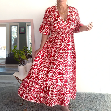 Bohemian Casual Print V-neck Waist Wrap Long Dress