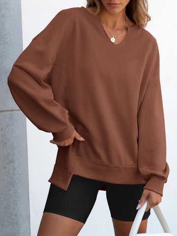Women's Casual Oversized V Neck Long Sleeve Sweatshirt