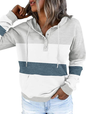 Women's Casual Colorblock Button Down Pullover Tie Dye Hoodies Tops