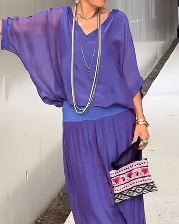 Elegant Chiffon Wide-Leg Pants Two-Piece Suit