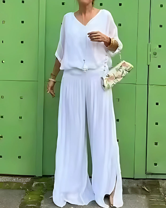 Elegant Chiffon Wide-Leg Pants Two-Piece Suit