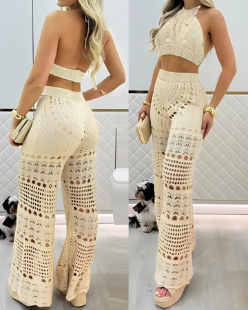 Sexy Hollow Tops And Trousers Suit