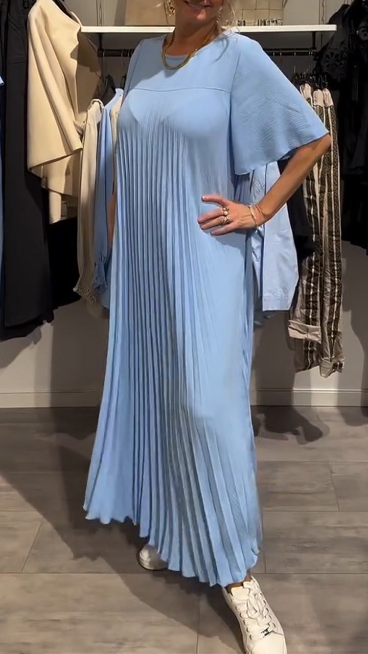 Women's Round Neck Pleated Casual Dress