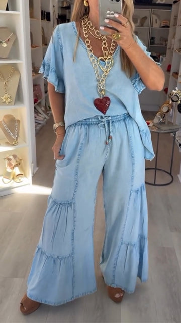 Women's V-neck Splicing Loose Casual Suit