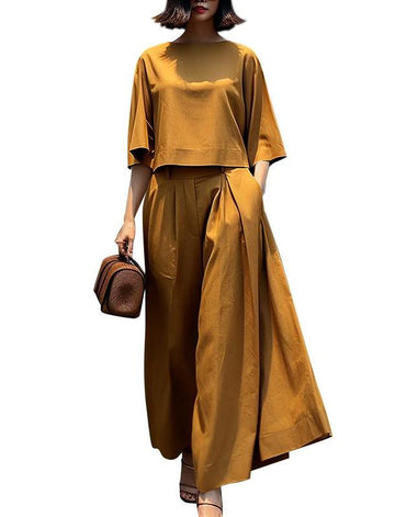 Women's Casual Three Quarter Sleeve Top and Wide-leg Pants Lounge Set