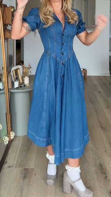 Ladies' Lapel Cowboy Patchwork Casual Dress
