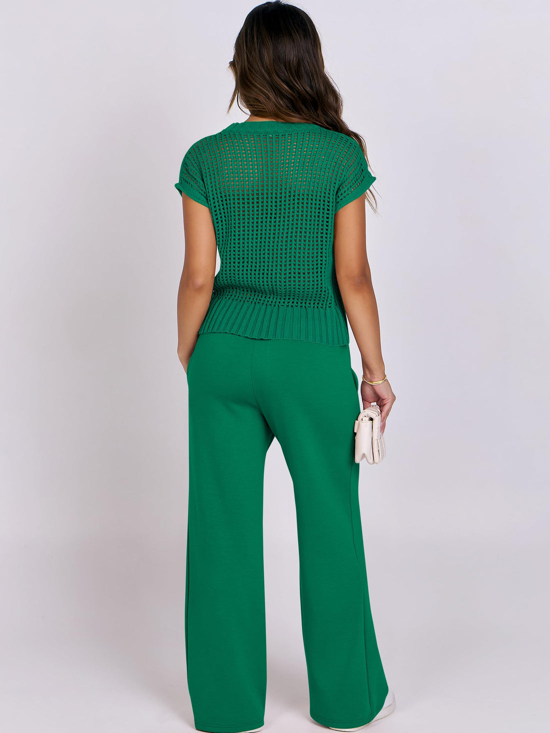 Open Knit Sweater Wide Leg Pants Lounge Set