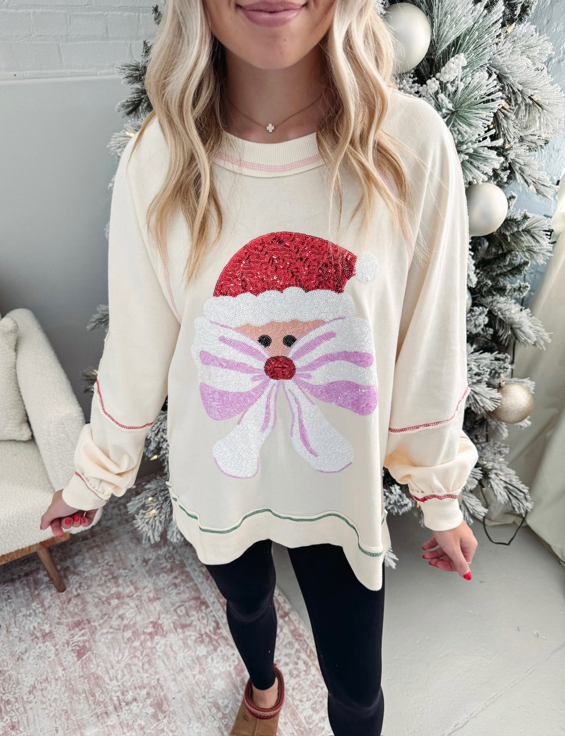 Women's Santa Bow Sequin Pullover