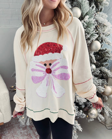 Women's Santa Bow Sequin Pullover