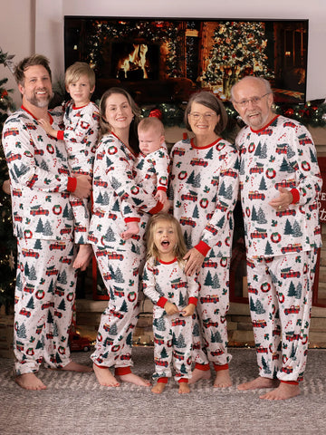 ✨🎄Family Christmas Pajamas Tree & Car Print White Long-sleeve Pajamas Sets