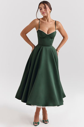 Satin Tulle Midi Dress
