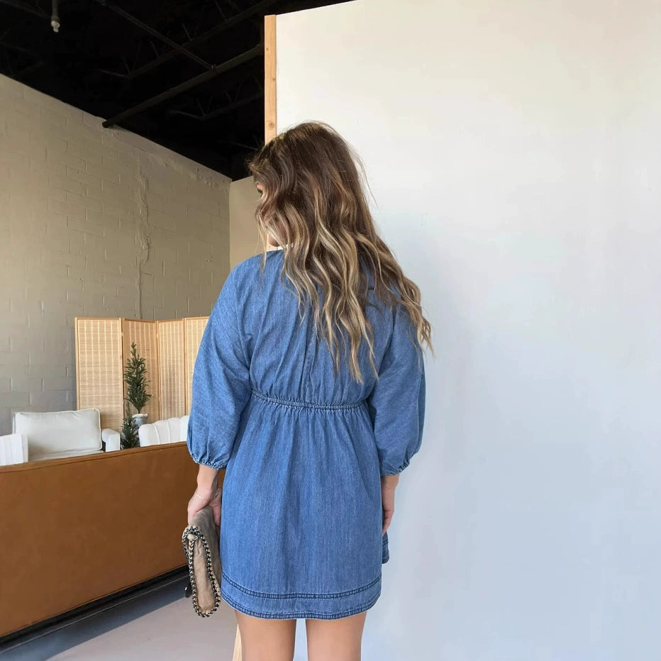 Puff Sleeve Denim Dress