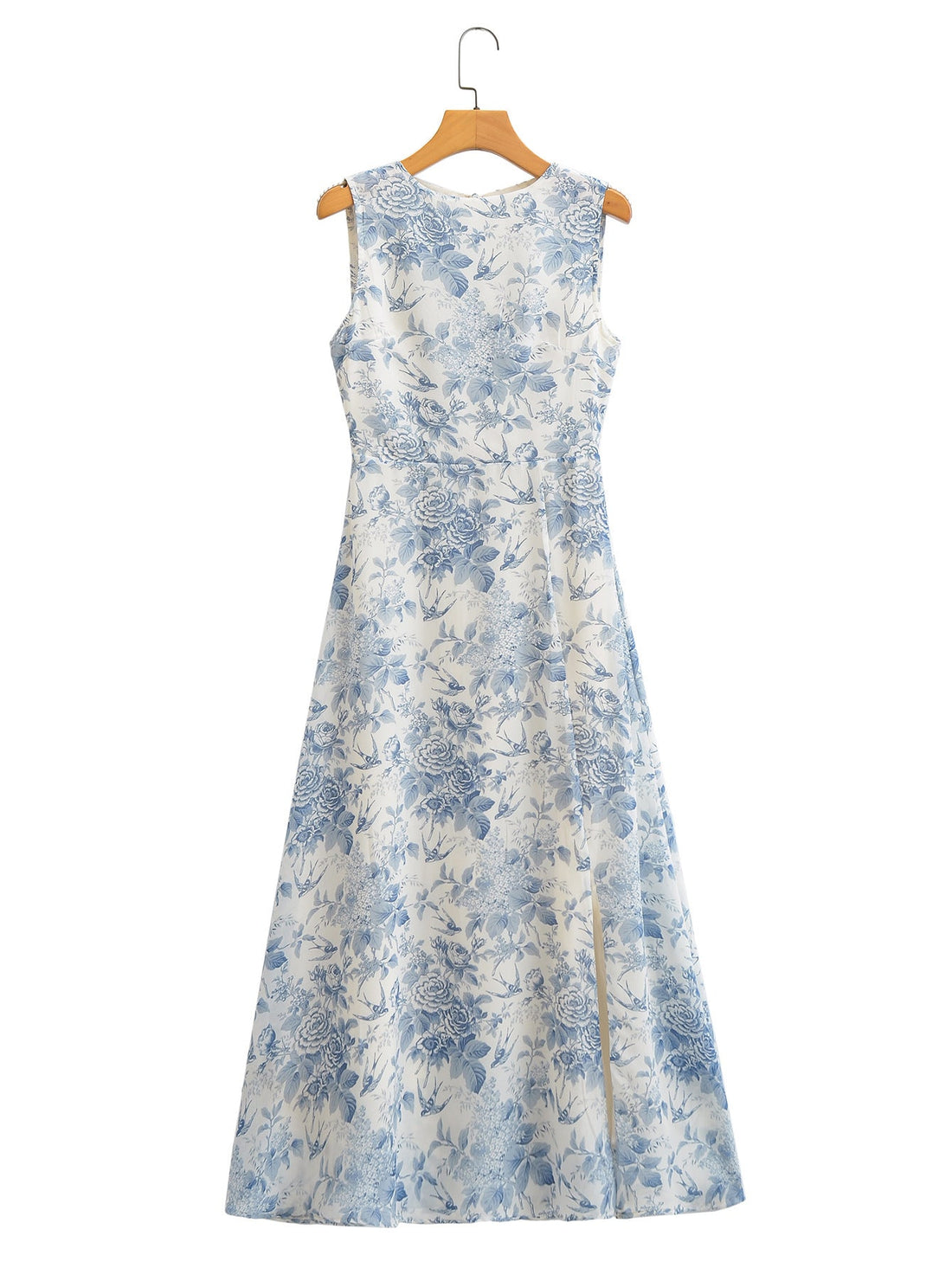 Light Blue Floral Print Split Side Midi Dress