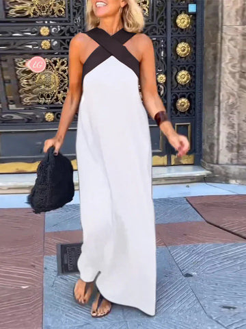 Women's Cross Halter Neck Sleeveless Stitching Dress