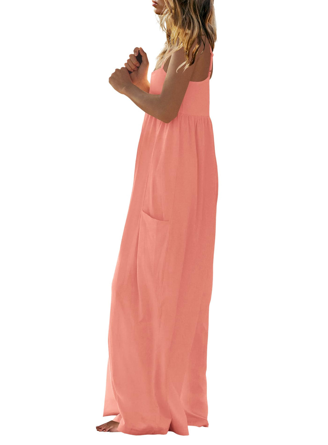 Women's Loose Fit Spaghetti Strap Wide Leg Jumpsuit with Pockets