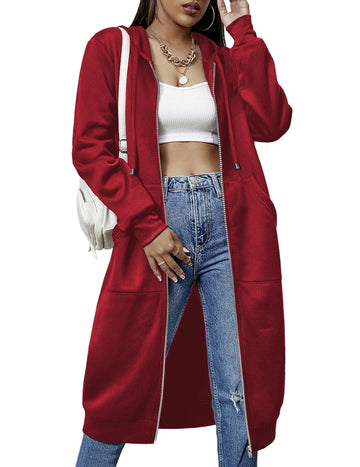 Women's Casual Zip up Fleece Long Hoodie Jacket