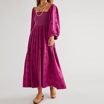 🔥🔥🔥🔥Beach Style Ruffle Swing A-Line Maxi Bohemian Floral Dress
