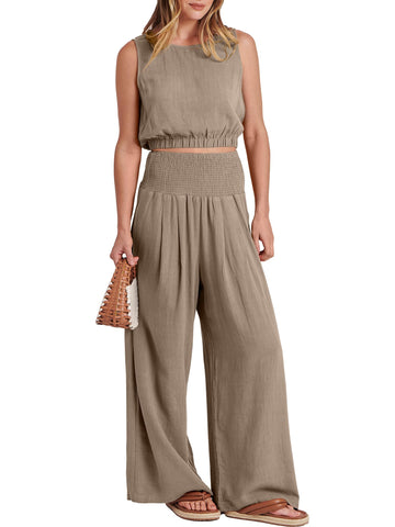 Women's Sleeveless Linen Casual 2-Piece Set