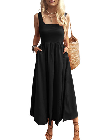Women's Summer Sleeveless Casual Loose Tank Long Dresses